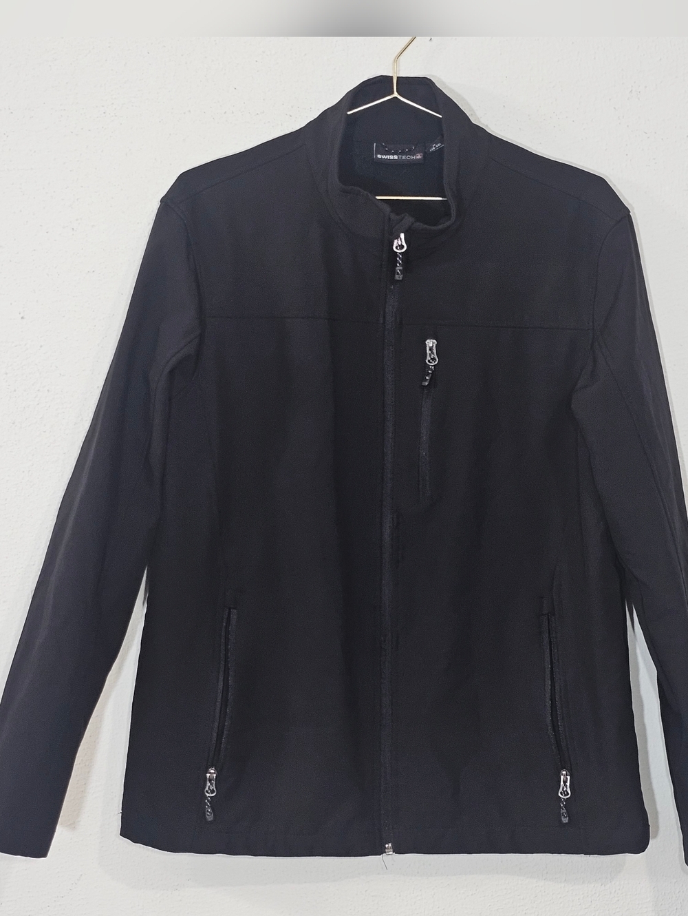 Swiss Tech Mens Sz M Black Full Zip Softshell Jacket Outdoor Lightweight